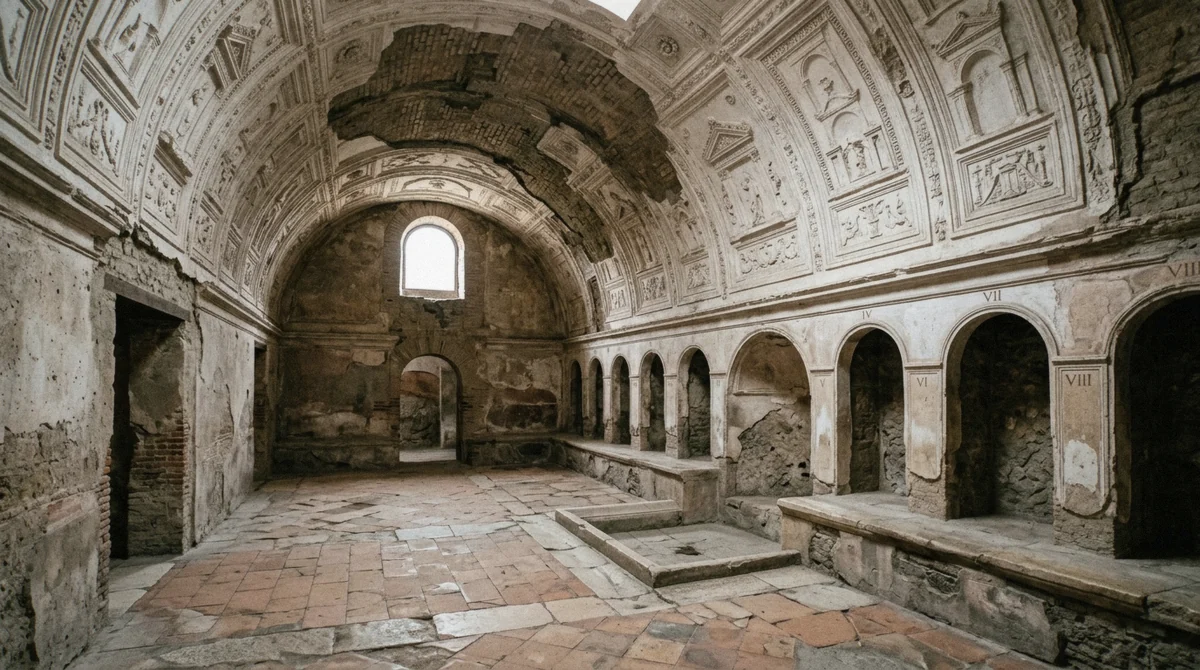 Stucco-vaulted ceiling in the Stabian Baths at Pompeii, on a Pompeii guided tour from Naples, Italy